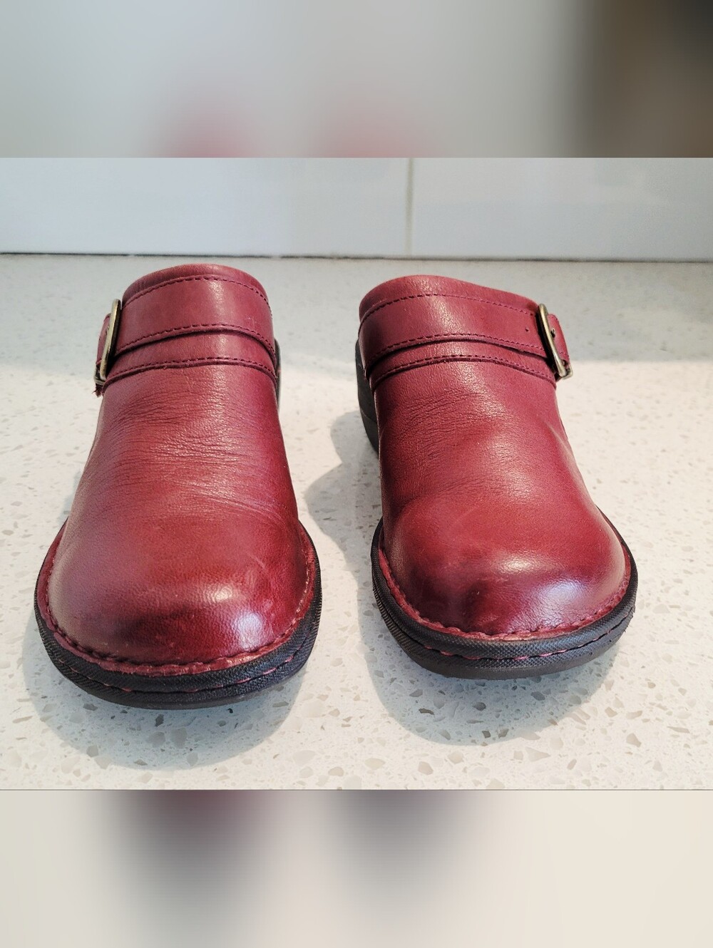 Born Red Leather Clog Mules with Buckle | Size 6 - Picture 2 of 5